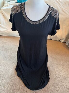 Pretty Black Beaded Tee Shirt Dress
